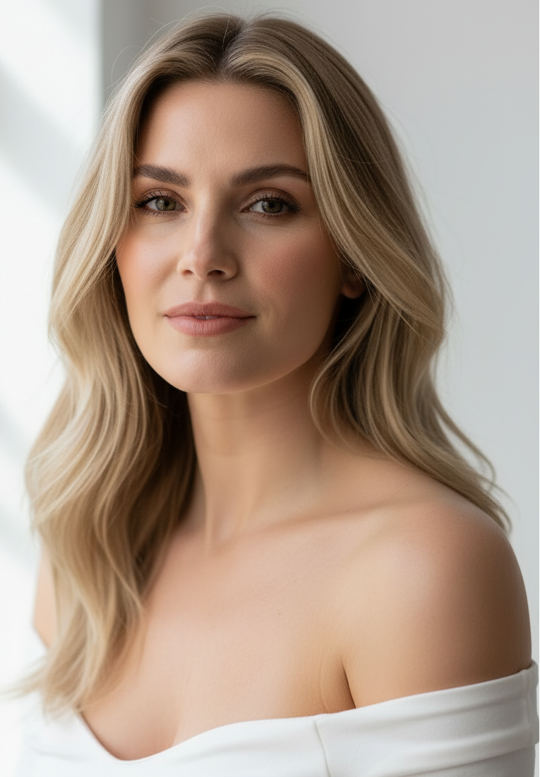 Before - Blonde mit freiem Hals